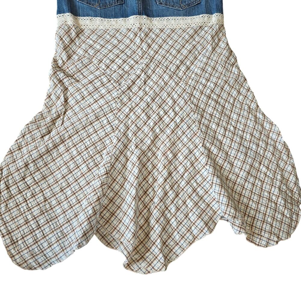 Vtg Y2K Candie's Denim Plaid Asymmetrical Lace Trim Handkerchief Midi Skirt - Picture 3 of 13